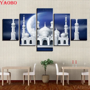 

Full square round 5d diy Cross Stitch Diamond Painting Muslim Islam Mosque diamond Picture 5 Pcs Embroidery Diamond Mosaic kit