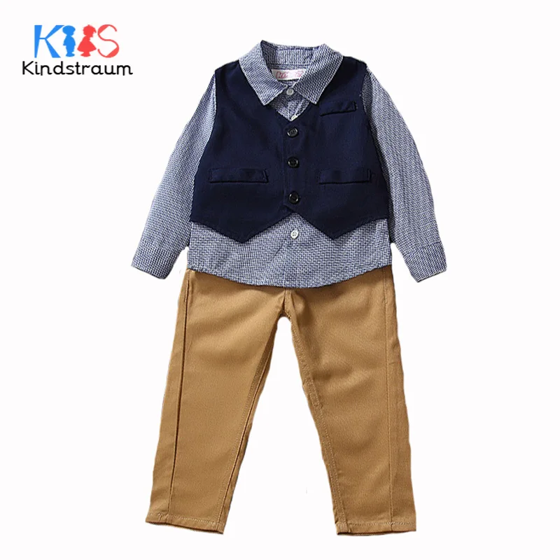 

Kindstraum Toddler Boys Gentleman Clothing Sets 3pcs Baby Plaid Shirts+Vest+Pant Baby Kids Casual Formal Suits for Wedding,MC939