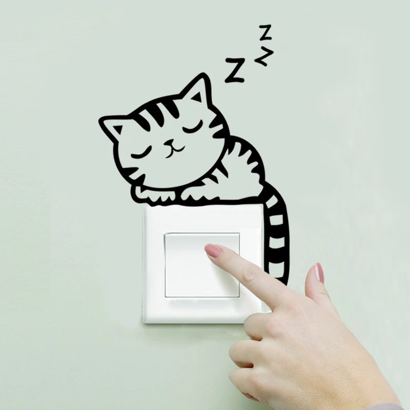 DIY funny sleeping cat cute dog switch wall stickers decals home decoration bedroom living room Decoration sticker