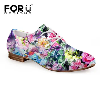 

FORUDESIGNS Fashion Women Flat Shoes Casual Leather Oxford for Ladies Floral Printed Woman Moccasins Ballet Flats Zapatos Mujer