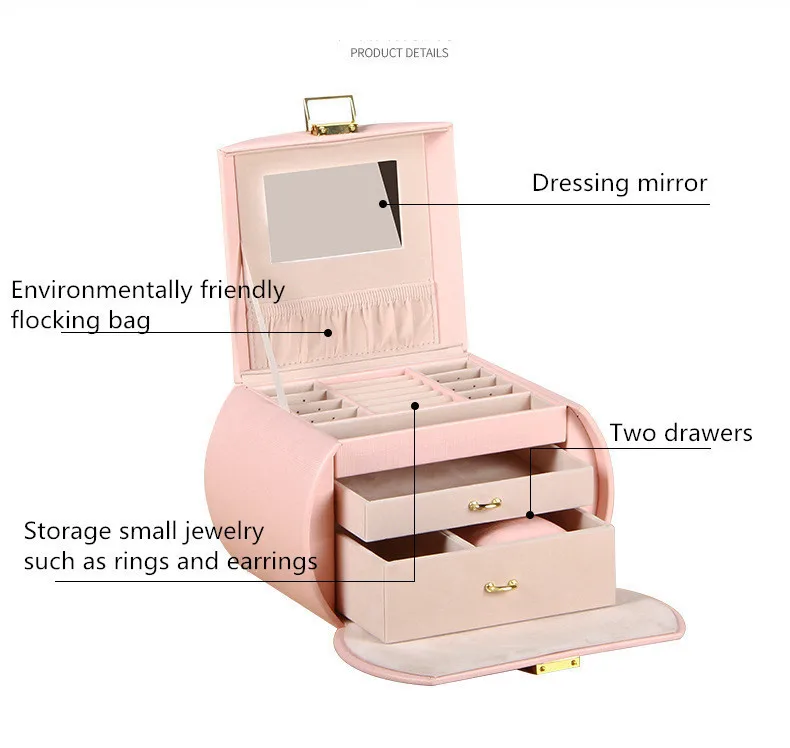 Автоматическая кожаная шкатулка для ювелирных изделий, трехслойная коробка для хранения для женщин, кольцо для сережек, косметический Органайзер, шкатулка для украшений