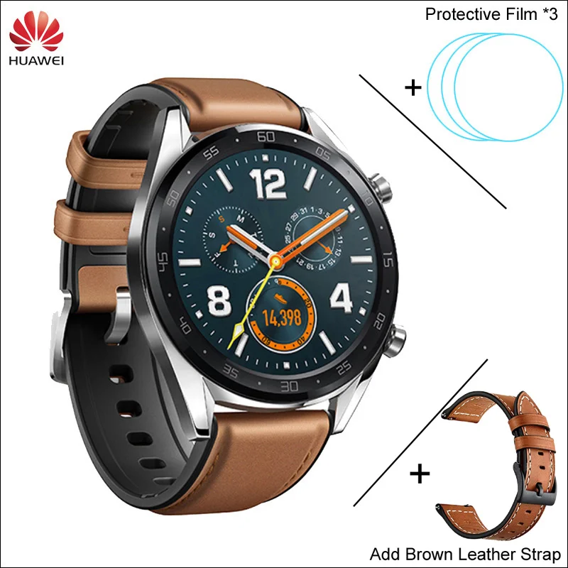 Huawei Watch GT Смарт часы Поддержка gps NFC 14 дней Срок службы батареи 5 атм водонепроницаемый телефонный Звонок трекер сердечного ритма для Android iOS - Цвет: BN n Film n Strap BN