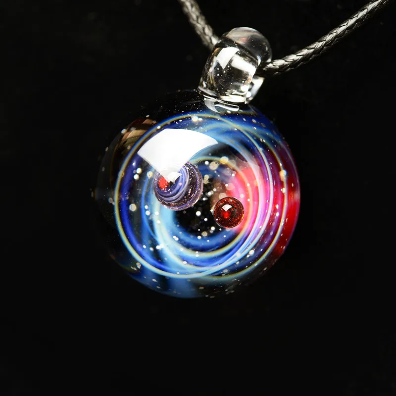 

Double Planet Universe Galaxy Glass Necklace Space Glass Nebula Cosmic Pendant Women Bride Necklace Wedding Gift