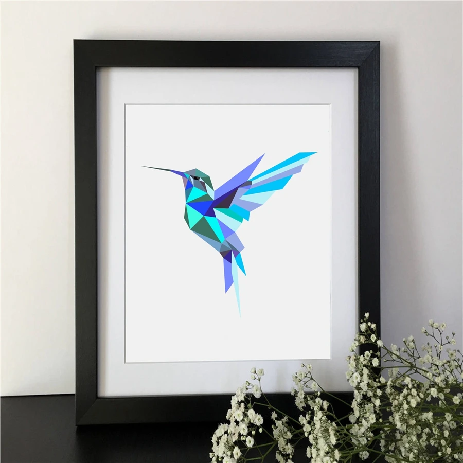 Aliexpress Nordic Hummingbird Leinwand Gemälde Geometrische Dreiecke Grau Poster Drucken Tiere Moderne Wandkunst Bilder Wohnkultur von verlässlichen