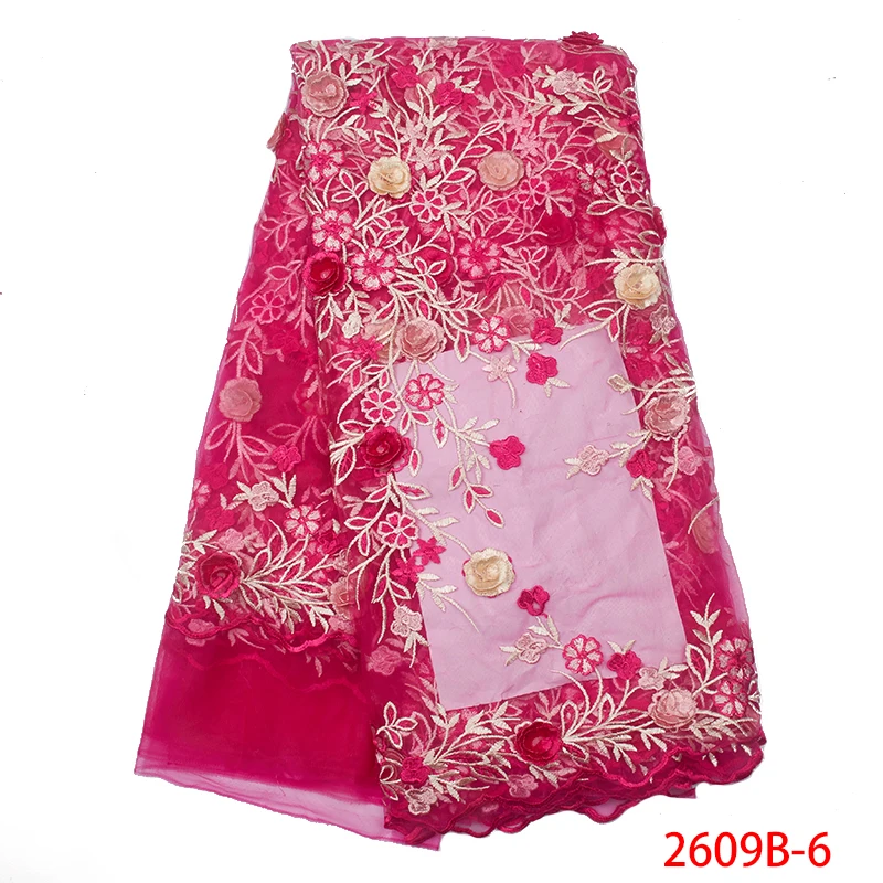 Африканская кружевная ткань высокого качества Кружева 3d цветок нигерийские кружевные ткани вышитые 5 ярдов для вечернего платья KS2909B-1