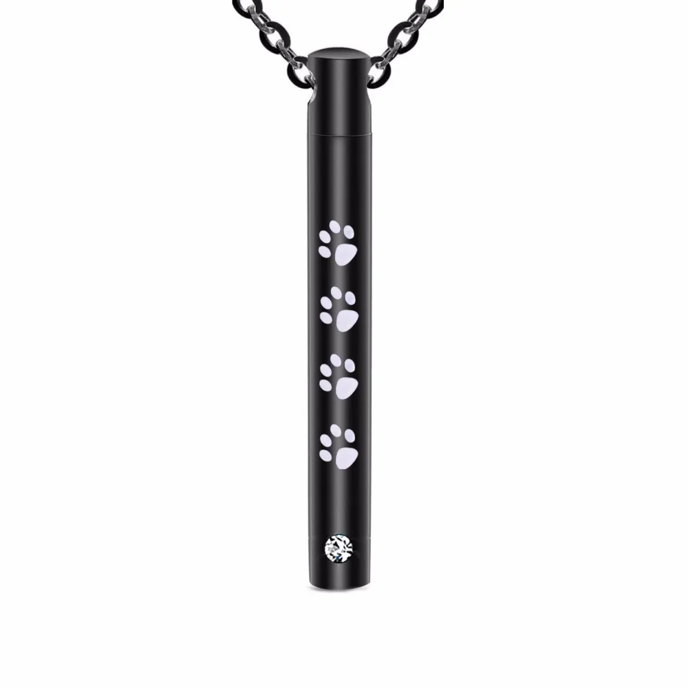 Unisex Stainless Steel Pet,Dog Jewelry Cylinder Crystal Memorial Urn Paw Pendant Screw Open Cremation Necklace Ash Case Holder 2