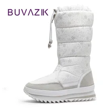 Новинка года; теплые зимние сапоги; Модные женские зимние Нескользящие сапоги из толстого хлопка; женские плюшевые сапоги до середины икры; botas mujer; со снежинками