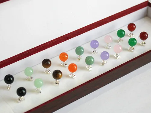 

9pairs! wholesale beautiful gift 8mm jade bead stud Earring