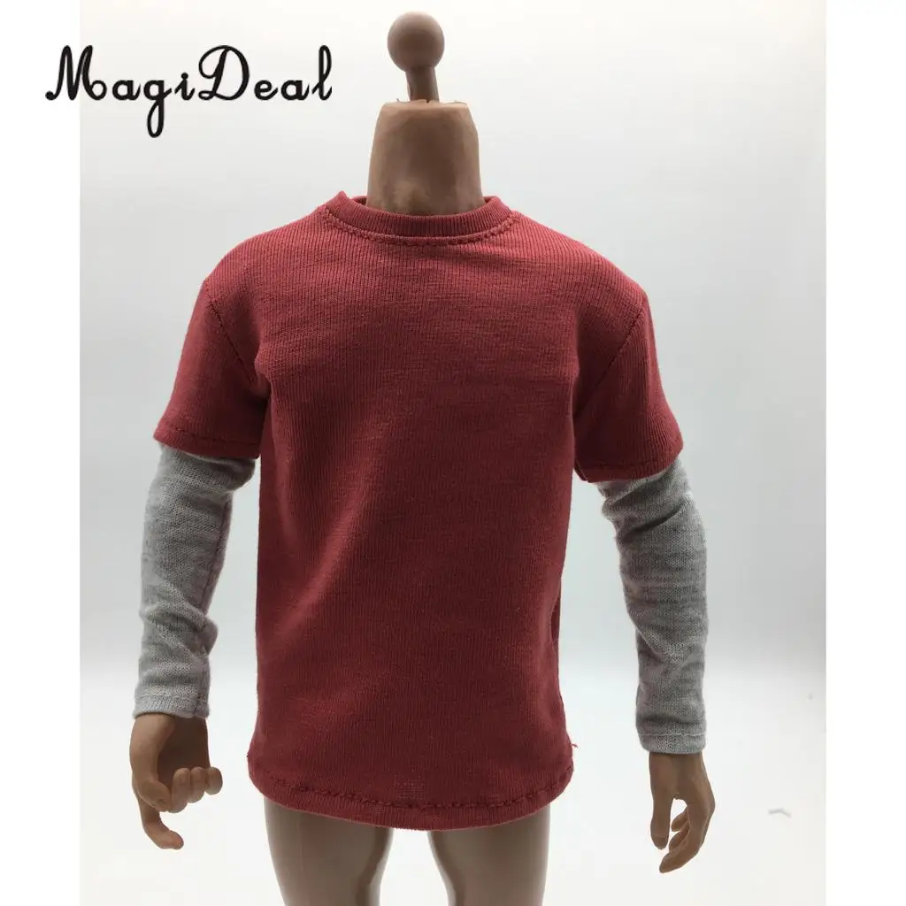 MagiDeal 1/6 Scale Mens Red Double Sleeve Long T-shirt Clothes for 12 Inch Male Action Figure Body   3Colors