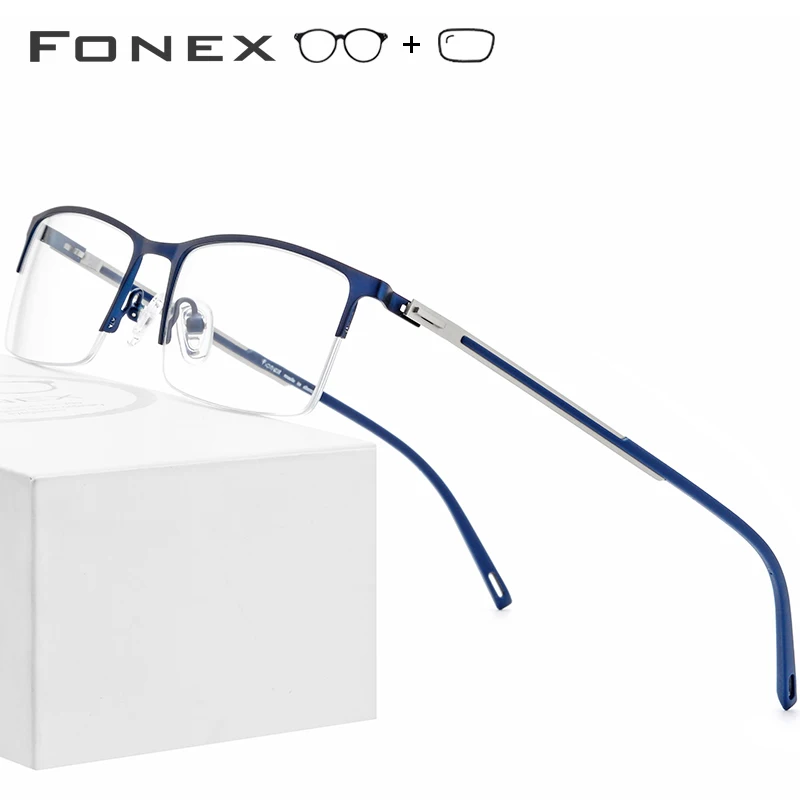 FONEX Alloy Glasses Frame Men Ultra Light Half Square Myopia ...