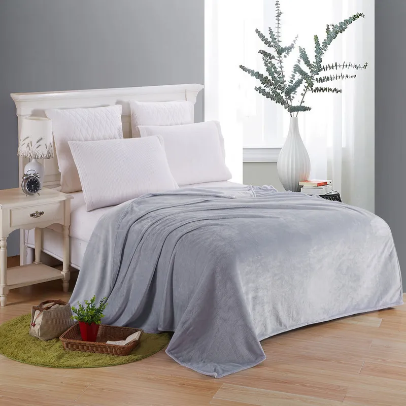  Soft Blanket On The Bed Polyester Coral Fleece Plaid Gray Color Adult Winter Warm Sheets Coverlet B