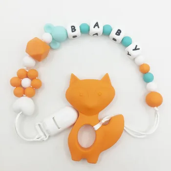 

Personalized Name Silicone Teething Pacifier Clips with fox Silicone teether Pacifier Chain clip holder for baby fox chewed Toys