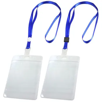 

5X 2 Pcs ID Card Badge Holder Adjustable Neck Strap Lanyard Blue Clear