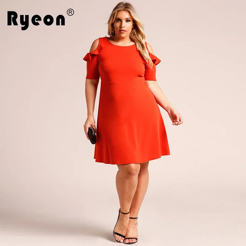 Ryeon Для женщин Платья для большой Размеры с открытыми плечами Туника оранжевый