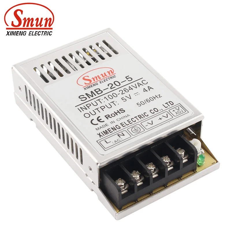 

SMUN SMB-20-5 20W 5VDC 4A LED Switching Mode Power Supply for LED Lighting and LED Strip With CE ROHS Approved