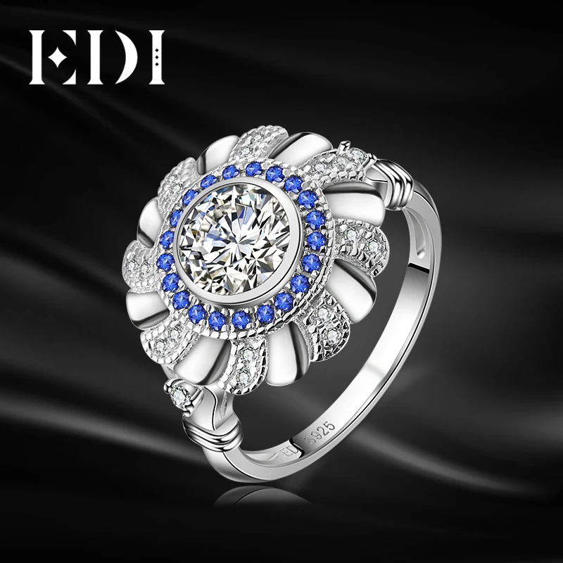 

EDI Genuine Brilliant Natural Sapphire Moissanites Diamond Jewelry 14k 585 White Gold Ring For Women Bands