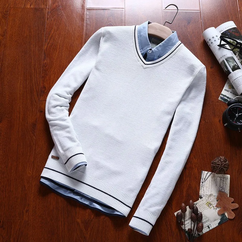 Varsanol теплый свитер из хлопка, мужские вязаные пуловеры, мужские свитера с круглым вырезом, Зимние Повседневные свитера с длинным рукавом, мужские топы - Цвет: white XMY1605