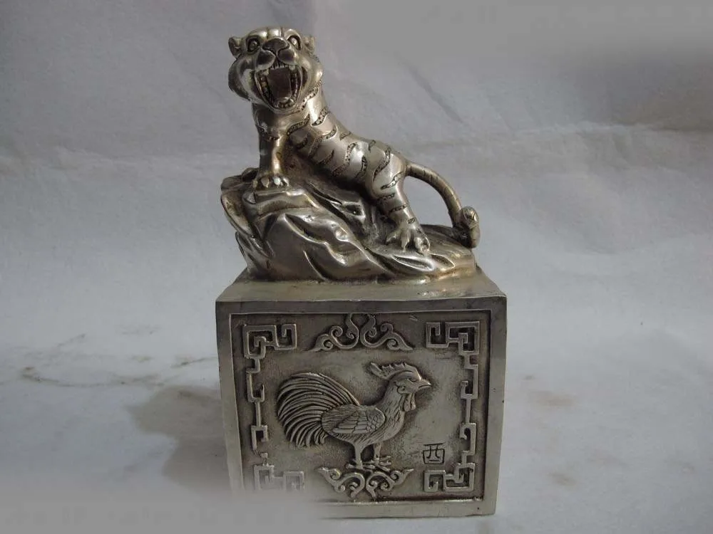 

7 Chinese White Copper Silver Royal Palace Zodiac Tiger Seal Stamp emperor seal SD 506