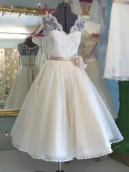 Платье винтажное белое короткое Кружевное Свадебное платье с v-образным вырезом и цветочной талией ручной работы, платья для свадебной
