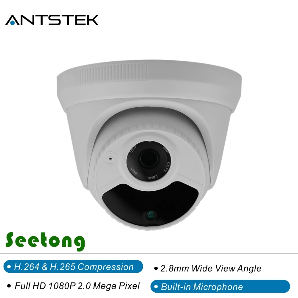 ANTSTEK Full HD 1080 P H.264 и H.265 Onvif Крытый 2MP инфракрасного купола Встроенный аудио IP Камера