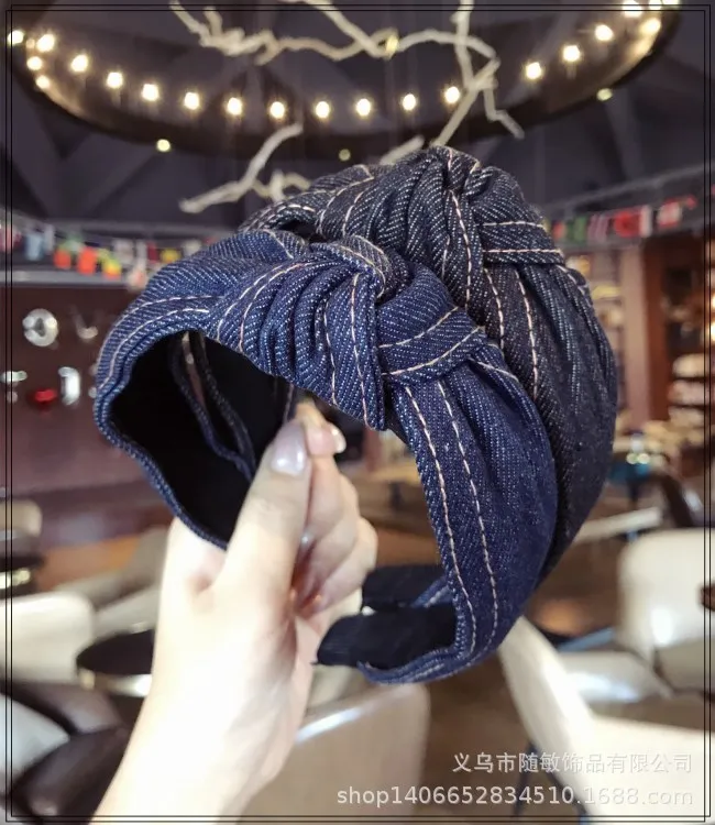 Koren Style Fashion Hairband Solid Color Denim Hair Hoop Headband for Women Girls Accessories Cross Knot Band Headwear |