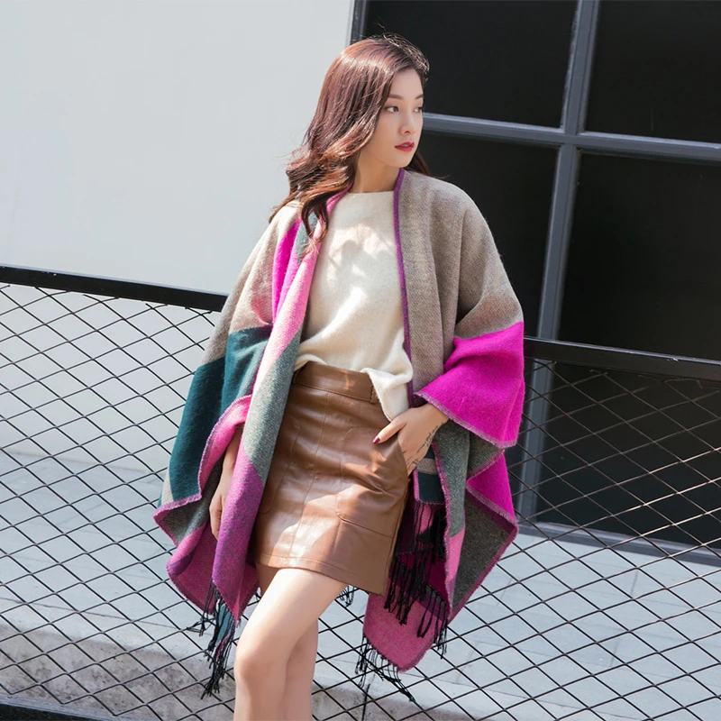 

Mingjiebihuo Split fork padded female autumn and winter long soft cotton literary temperament models new cloak women scarf