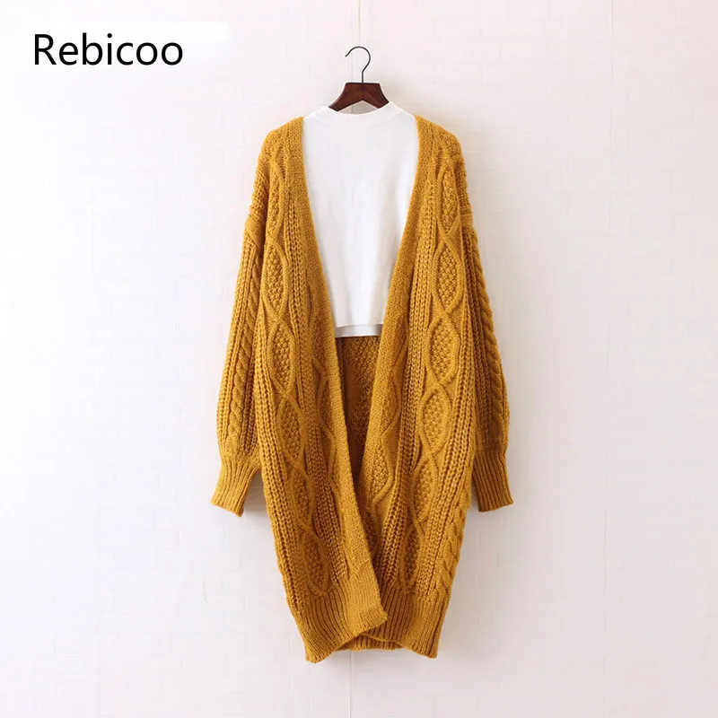 

2018 New Women Long Cardigans Autumn Winter Open Stitch Knitting Sweater Cardigans V neck Oversize Cardigan Coat