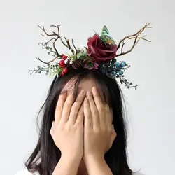 Латеефа лента на голову с розами женская свадебная эластичная повязка на голову babysbreat ветка рога Цветок Корона обруч для волос для детей