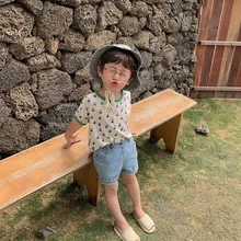 Летние универсальные модные джинсовые шорты для маленьких мальчиков, хлопковые однотонные повседневные шорты, джинсы