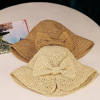 

Big Wide Brim Straw Bow-knot Sun Hats For Women Casual Panama Cap Lady Beach Block UV Protection Bowknot Caps Girl Foldable Hat