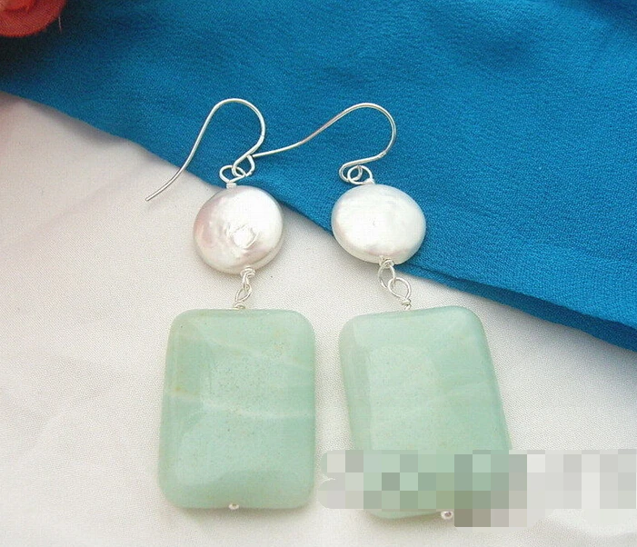 

HOT SELL - > 13304 White Pearl&Amazonite Earring -Top quality free shipping