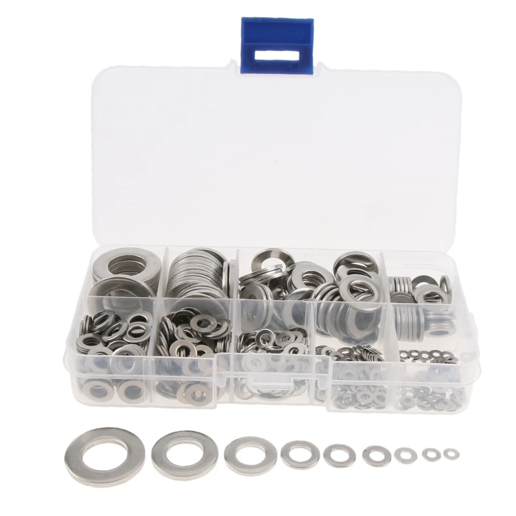 580pcs Stainless Steel Flat Washers Assortment Kit Set M2-M12