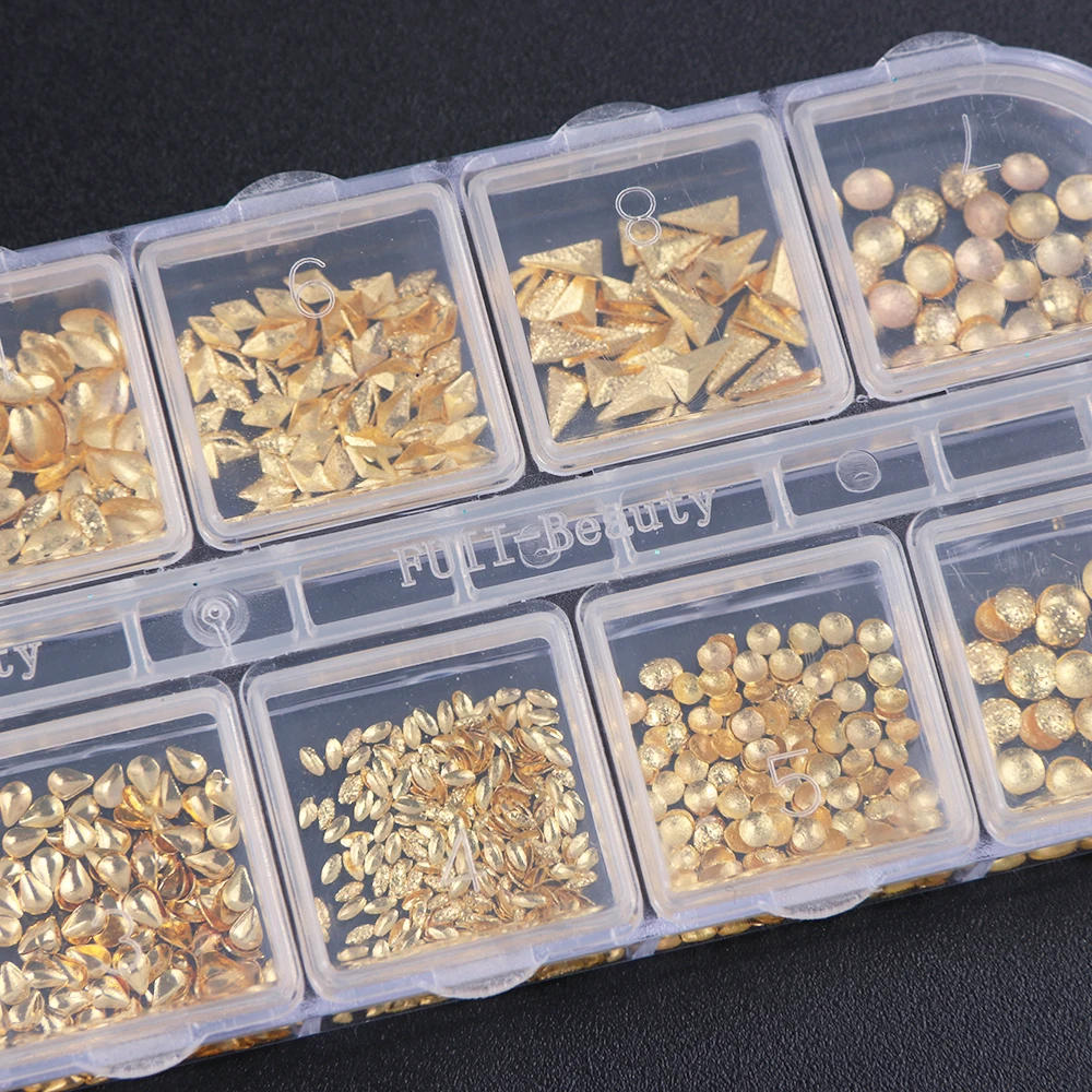 1 Box Gold Silver 3D Nail Art Metal Steel Beads Rivets Frame Seashell Mixed Shape Nail Jewelry DIY Manicure Accessories LA772 (4)