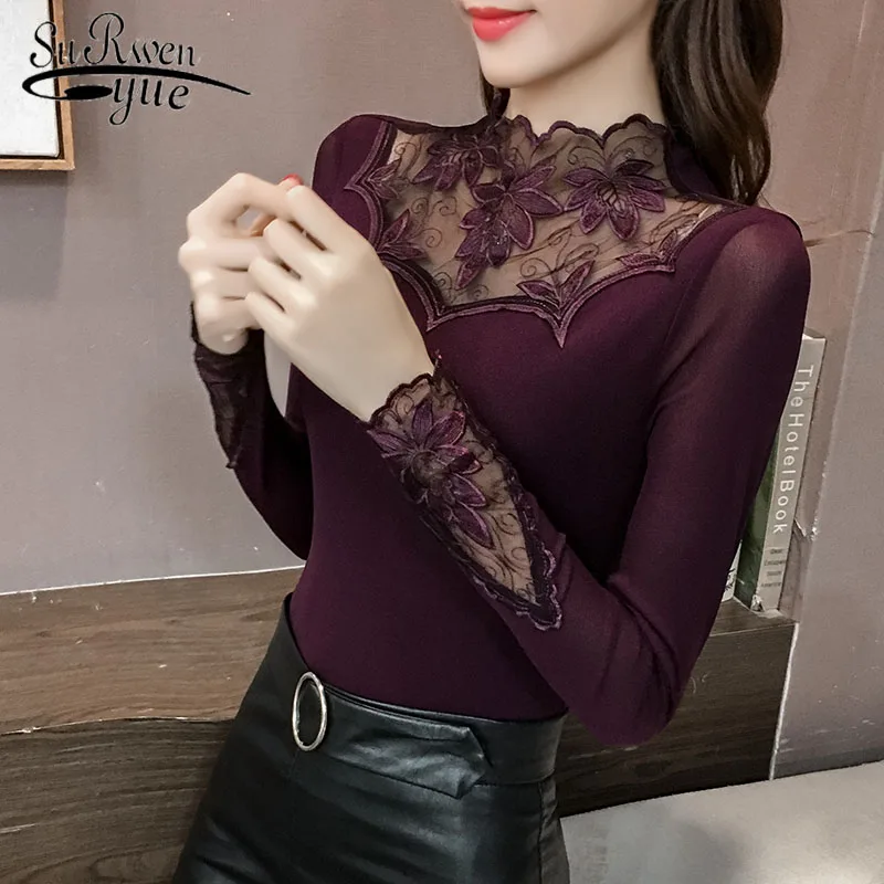 Women Blouse Fashion 2019 Lace Blouse Shirt Long Sleeve Embroidery womens tops and blouses Causal Shirts feminine blusas 2067 50
