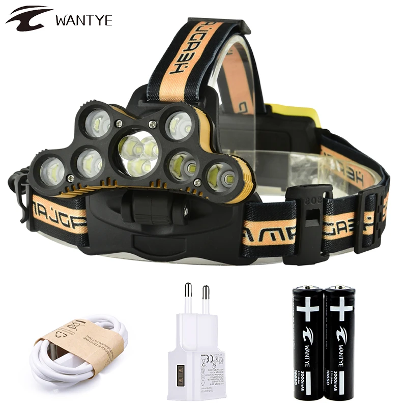 

Powerful 20000LM 9LED USB Rechargerable LED Headlamp 7 XML T6+2Q5 Headlight 18650 Head torch Flashlight Camping Hunting Lantern