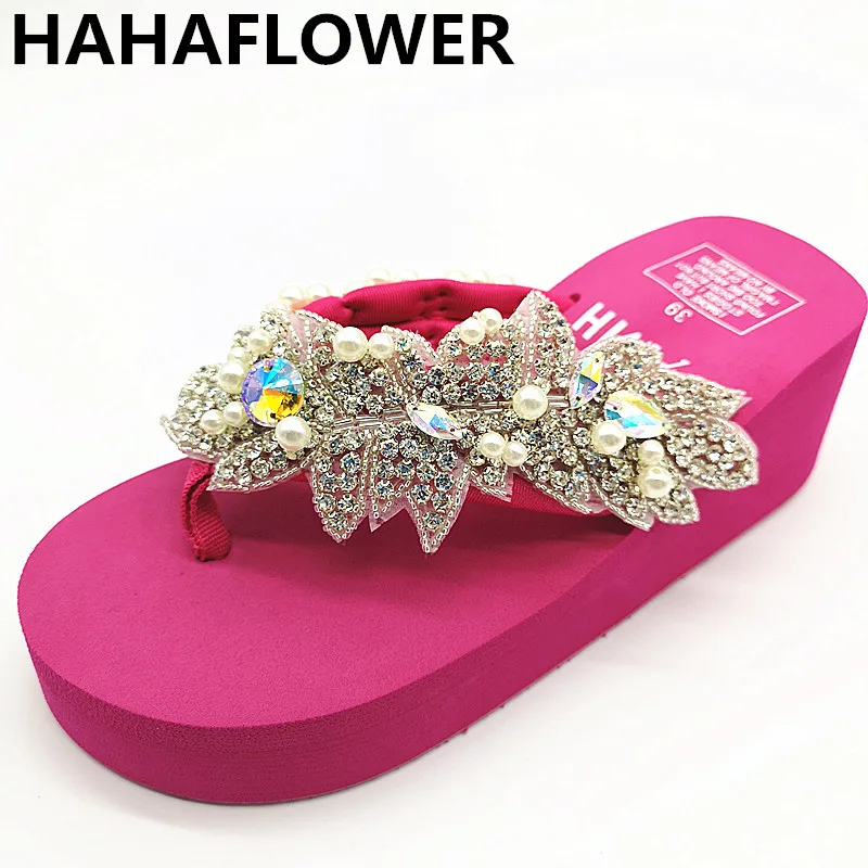 

2019 bohemia sandals SEXY shiny rhinestones flip flops women wedge platform summer beach slippers shoes women mules