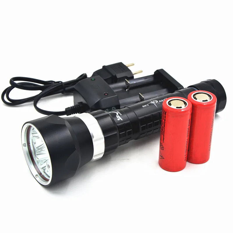 

Underwater 100M 8000LM 5x XM-L2 T6 LED Diving Flashlight Waterproof Dive Torch Lamp With 4x 26650 Battery + Charger