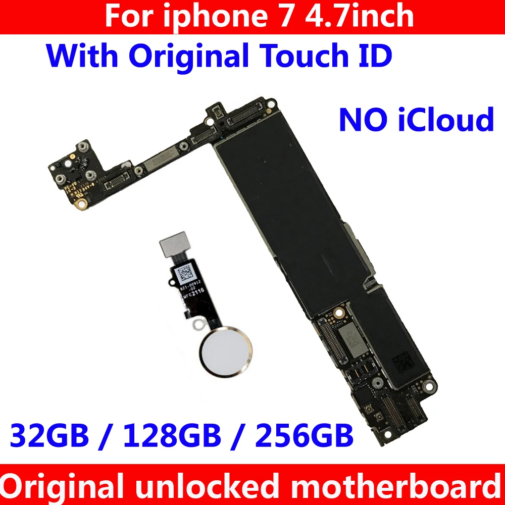 Для iphone 7 32GB 128GB 256GB iCloud оригинальная материнская плата с/без сенсорного ID IOS системная логическая плата полная разблокированная материнская плата