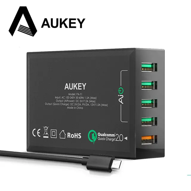 AUKEY Быстрая Зарядка 2.0 5 Порта USB Смарт-Зарядное Устройство Настольного Путешествия зарядка для Samsung galaxy s6 edge S5 iPhone 7 6 s Huawei и более