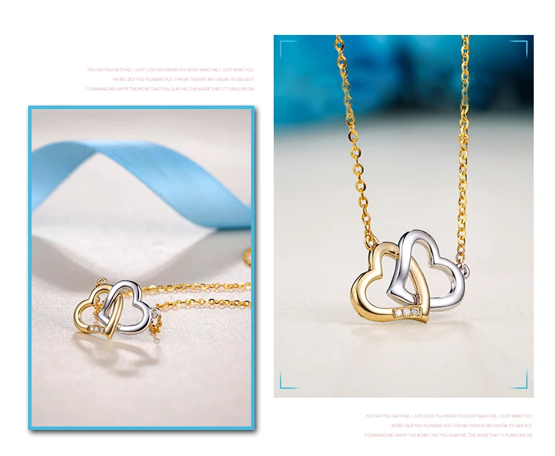 18K Gold Diamond Necklace Pendant Love Heart Lock Chain charm Gift Rose real natural pure women girl lover couple wedding party