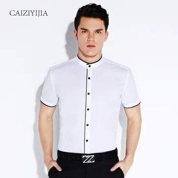 

Famous Brand Cotton Mandarin Collar Men Shirt Short Sleeve Slim Fit Formal Business Fashion Casual Dress Shirt Plus Size 4XL