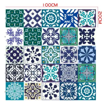 Moroccan Style Ethnic Floral Tiles Wall Sticker Kitchen Bathroom Wardrobe Waist Line Home Decor Waterproof Vinyl Art Wall Decals