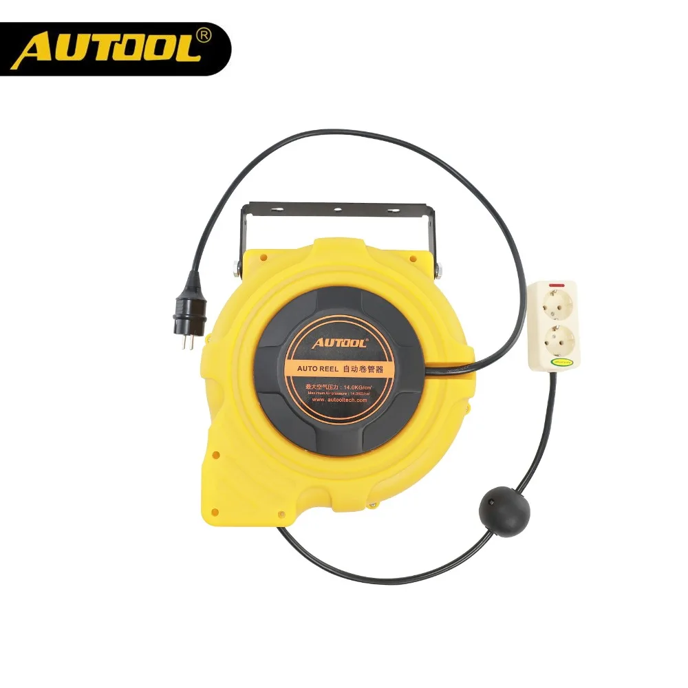 

MR CARTOOL 15m Automotive Electric Power Supply Hose Reel Automatic Retractable Reel Winder Car Workshop Washing Hose Store Tool