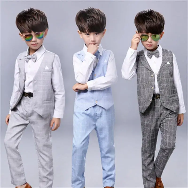 2018 Brand New 3Pcs Boys Spring Formal Wedding Vest Suit Top Quality Gentle Boys Polka Lattice Suit Children Wedding Suits