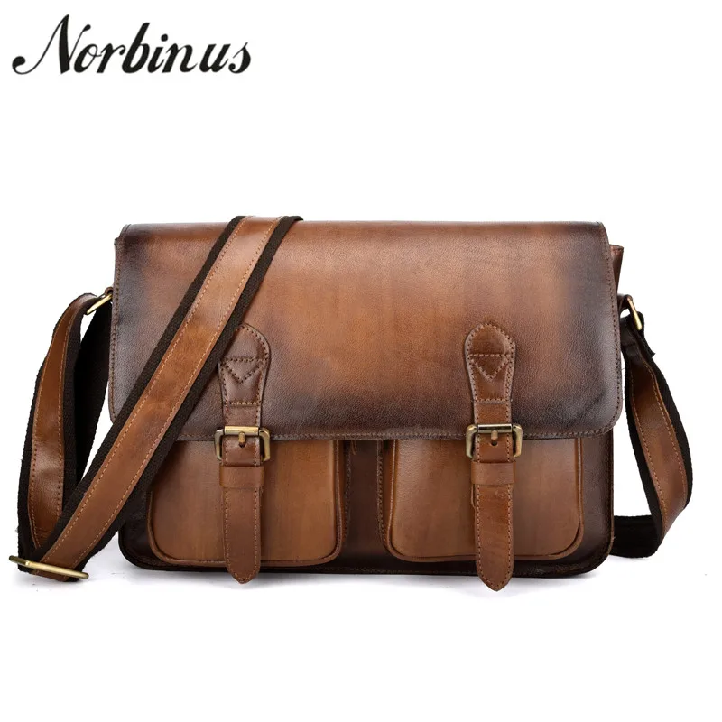 

Norbinus Men's Business Briefcase Genuine Leather Handbag Shoulder Bags High Capacity Laptop Tote Male Crossbody Messenger Bags