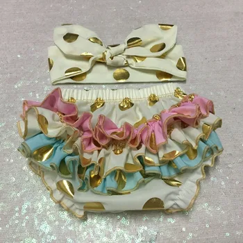 

Gold multicolor Baby Girl ruffle daiper cover ivory Smash Cake Outfit Gold Polka Dot Baby Bloomers ivory Bow Headband set