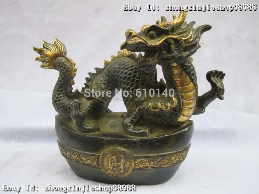 

Chinese Classical Bronze carved Flying Dragon Fortune luck Fengshui statue