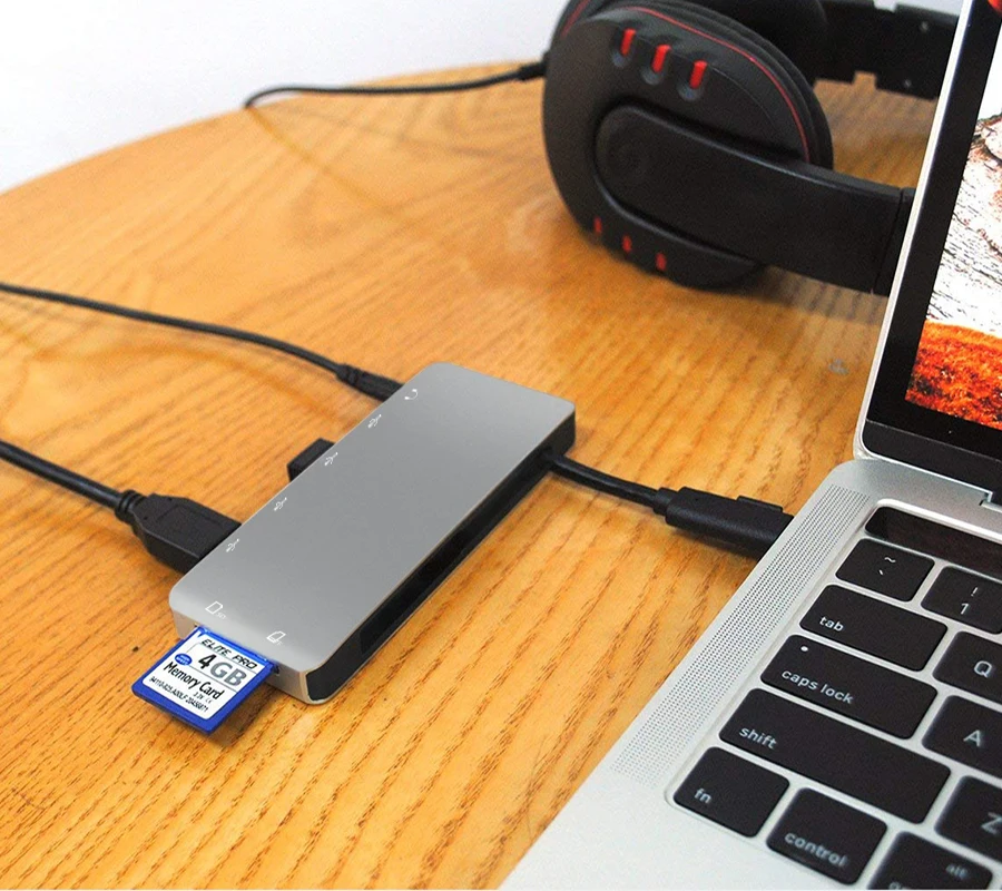 7 в 1 USB-C 2,0*2 тип-c концентратор порт 4K к USB 3,0*2 для Lightning аудио/Mic порт 3,5 мм разъем адаптер с SD/TF концентратор-картридер