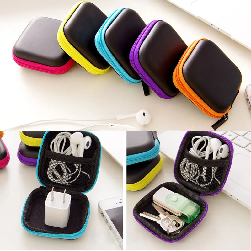 1x Headphone Earphone Headset Storage Boxes Organzier Cases PU Zipper