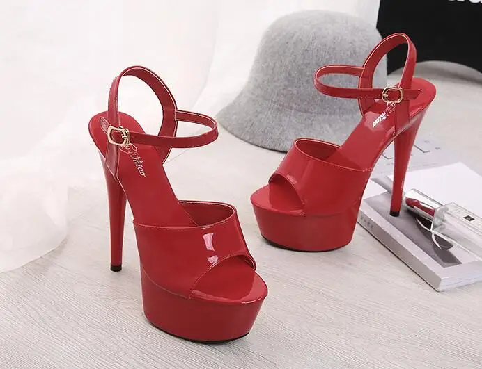 Босоножки; женская обувь на тонком каблуке и платформе; коллекция года; пикантные пляжные сандалии; Свадебная обувь; обувь для танцев; обувь для стриптиза с открытым носком - Цвет: Красный